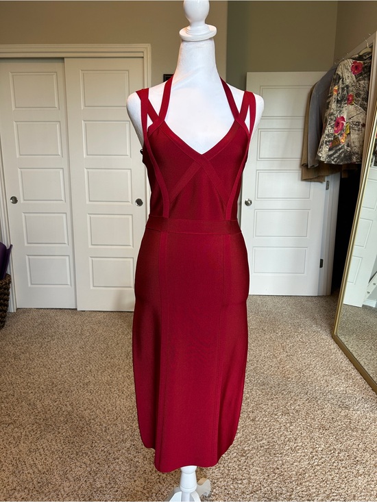 bebe Dresses & Skirts - BEBE Red Halter Bandage Bodycon Strappy Evening Going Out Dress Size Medium